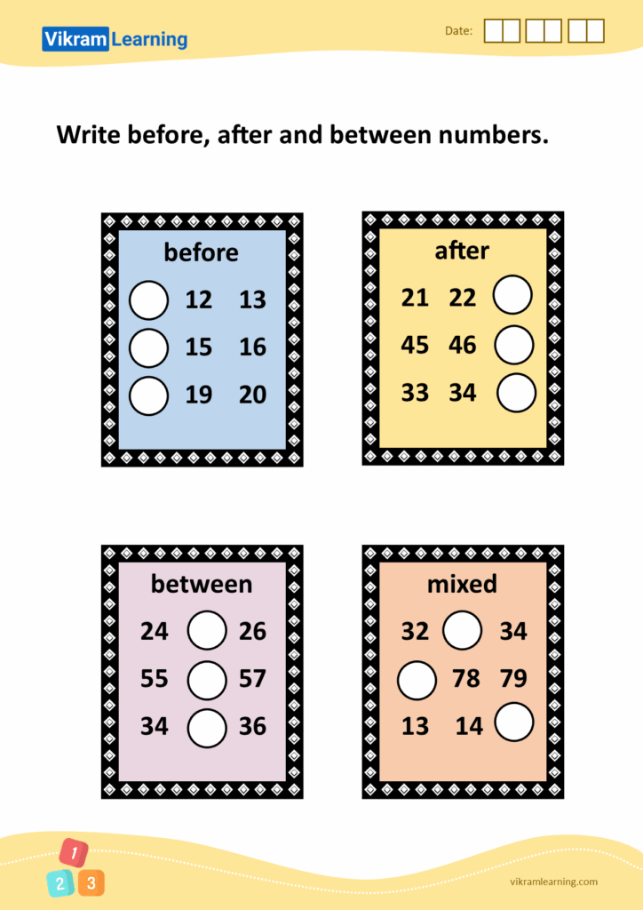 Download Write Before After And Between Numbers Worksheets 