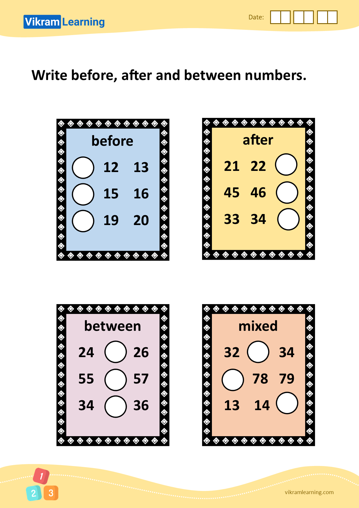 Download Write Before After And Between Numbers Worksheets 