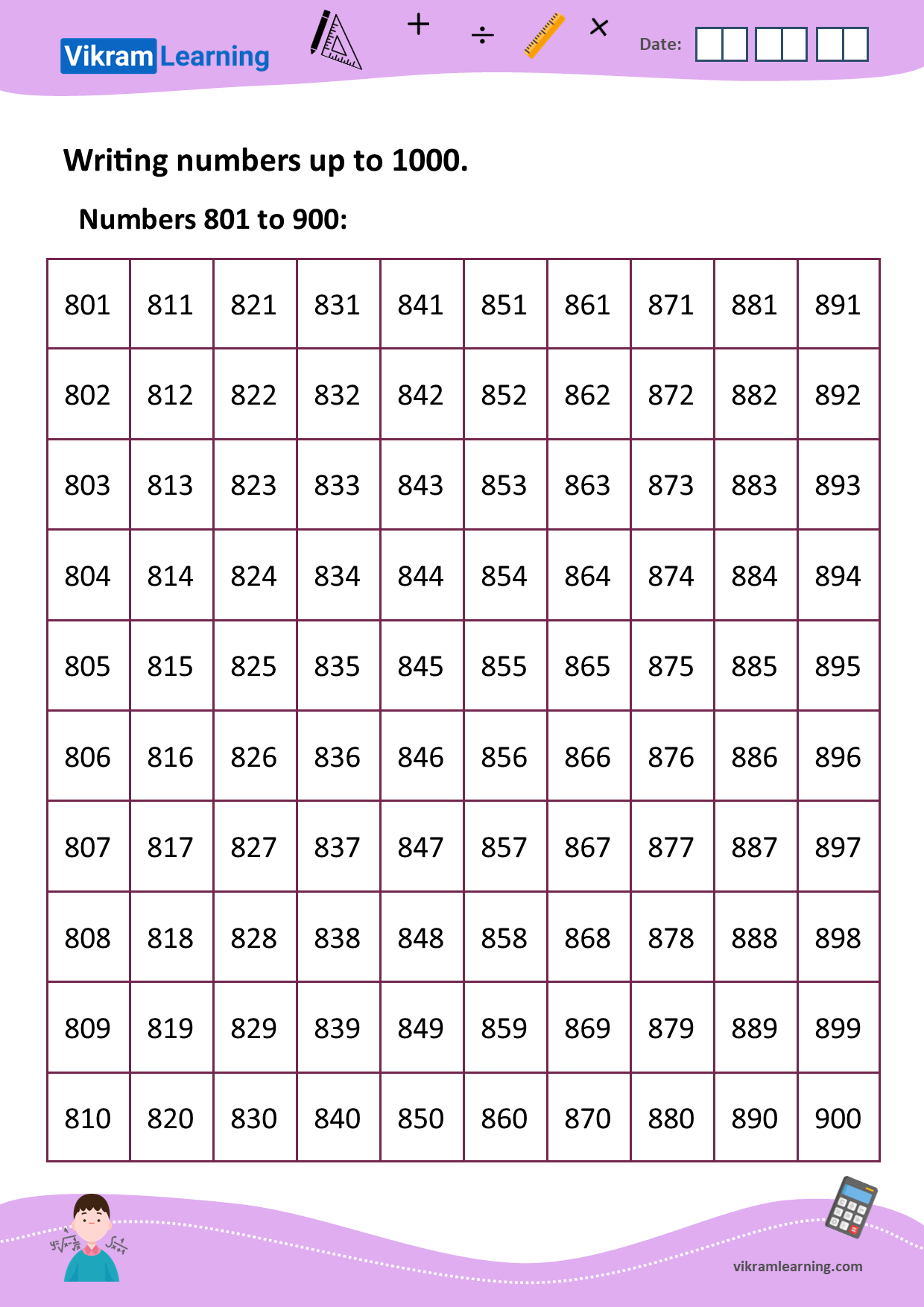 Download Writing Numbers Up To 1000 Worksheets Vikramlearning