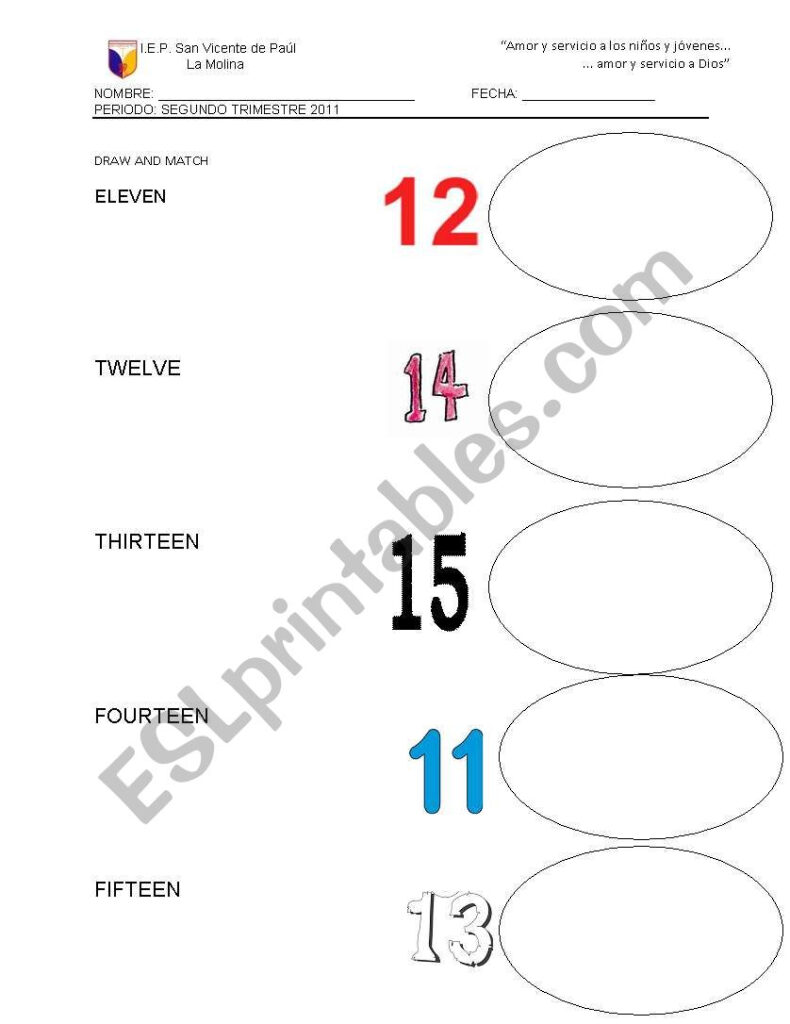 English Worksheets Numbers From 11 15