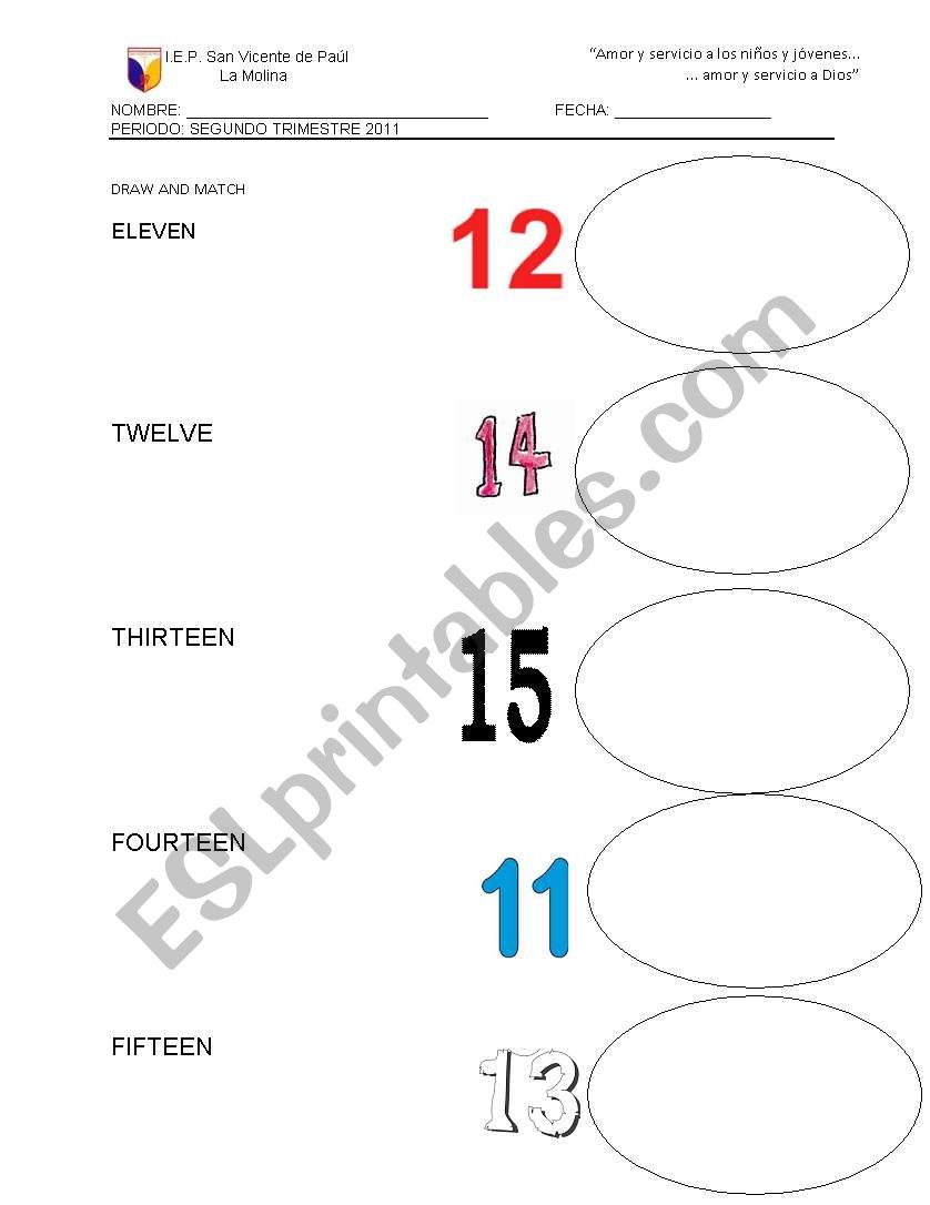 English Worksheets Numbers From 11 15