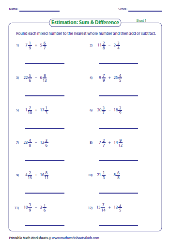 Estimating Decimals And Fractions Worksheets