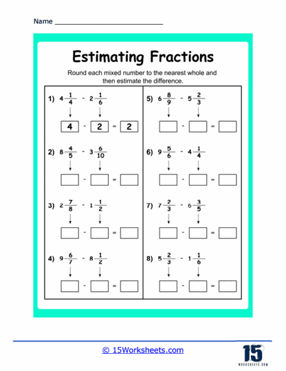 Estimating Fractions Worksheets 15 Worksheets