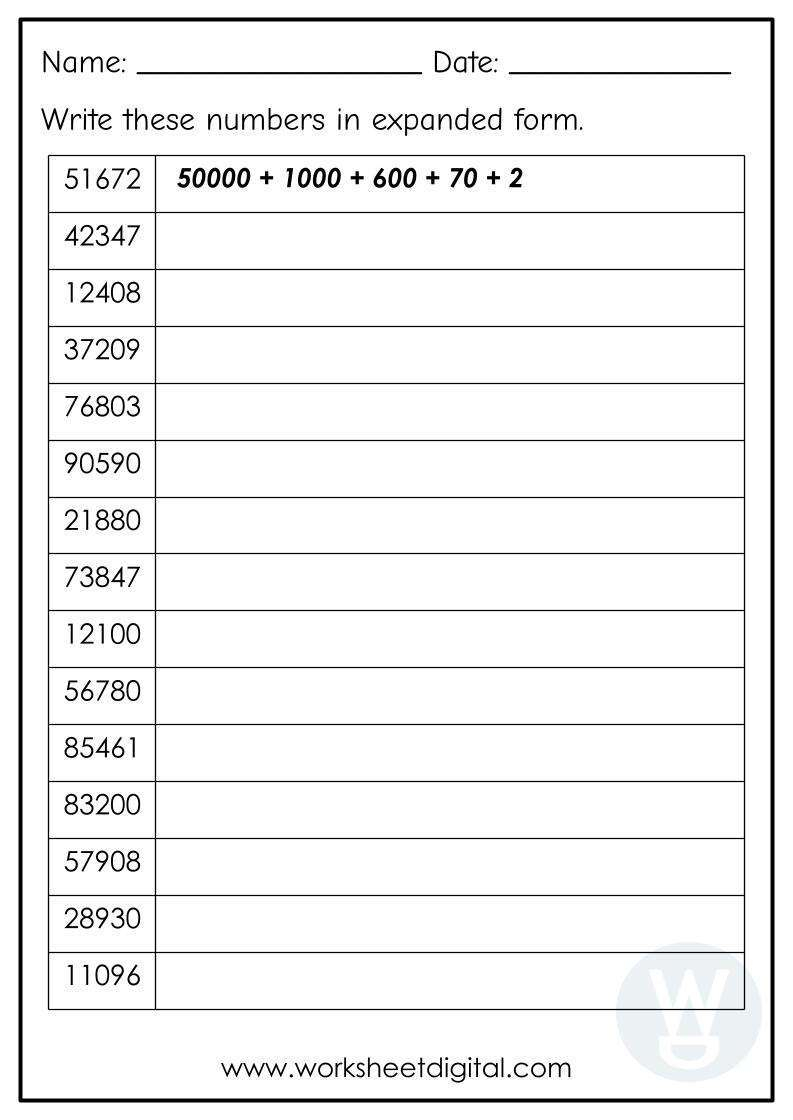 Expanded Form Numbers To 100000 Worksheet Digital 1 Teacher Made 