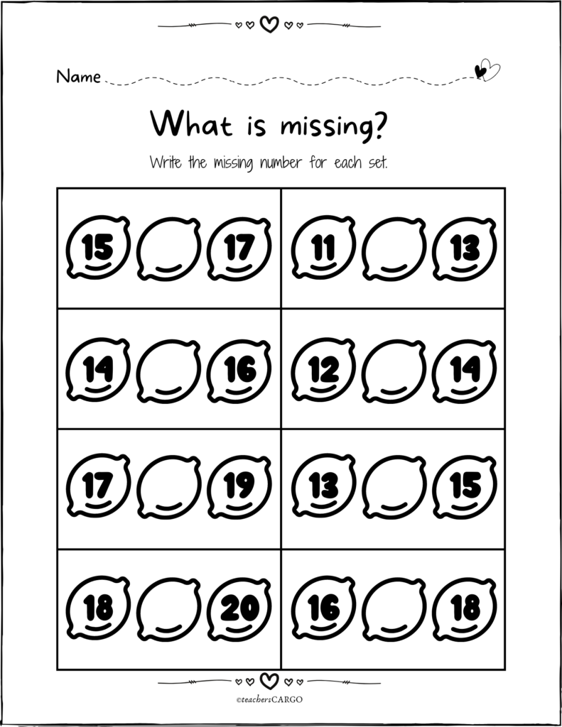 Fill In The Missing Number 1 20 Fill In The Missing Numbers Worksheet 