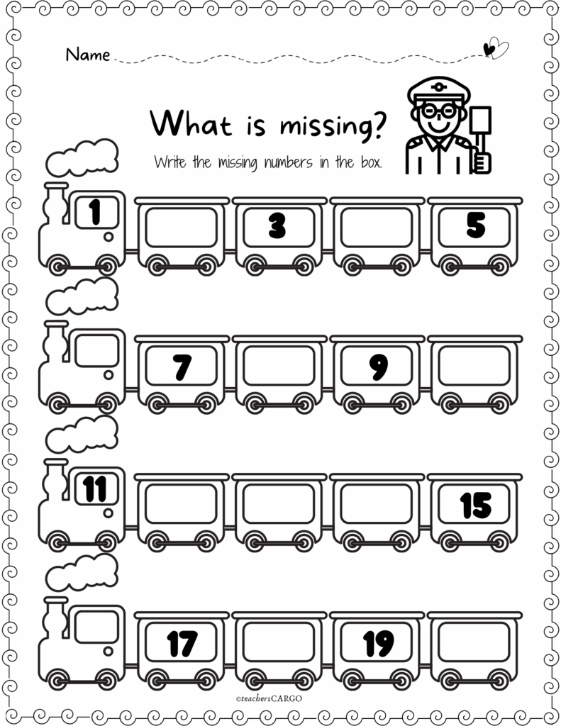 Fill In The Missing Number 1 20 Fill In The Missing Numbers Worksheet 