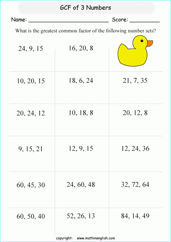 Find The Greatest Common Factor Of 3 Numbers Up To 100 Math Free
