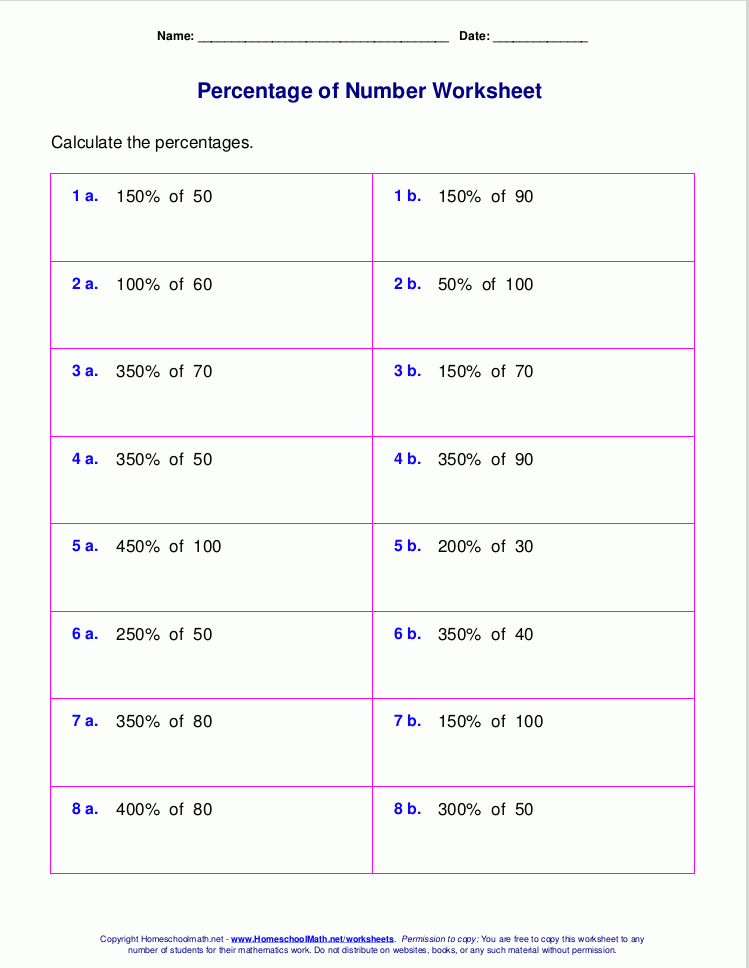 Find The Percentage Of A Number Worksheet