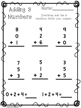 First Grade Adding Three Numbers Worksheets