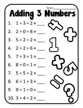 First Grade Adding Three Numbers Worksheets