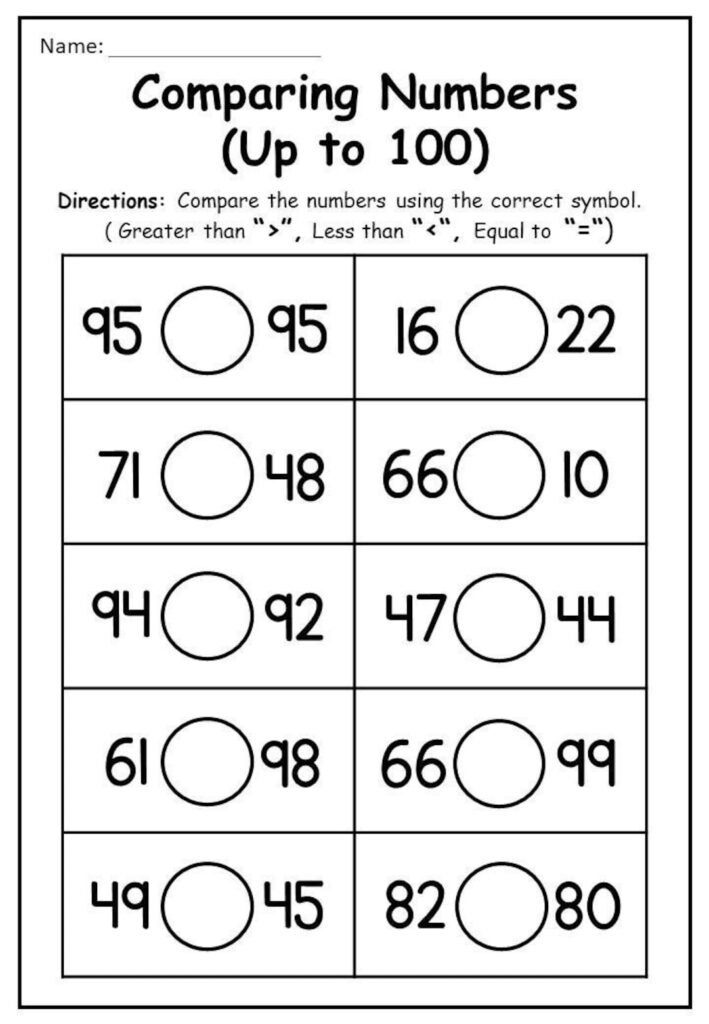First Grade Comparing Numbers Worksheets