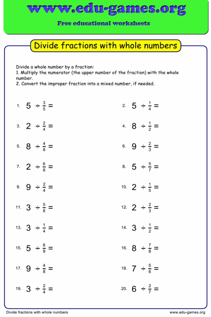 Fractions As Whole Numbers Worksheet