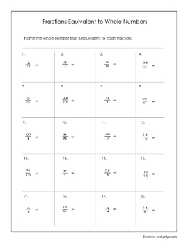 Fractions Equivalent To Whole Numbers Worksheet Grade 3 CCSS