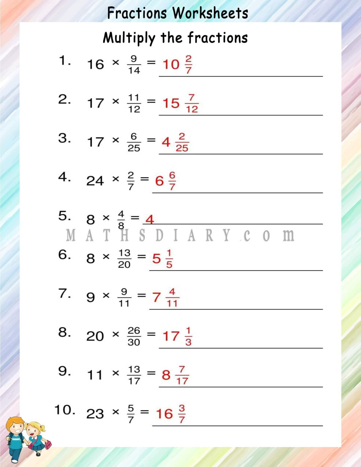 Fractions Of Whole Numbers Worksheet Randomly Generated Worksheets