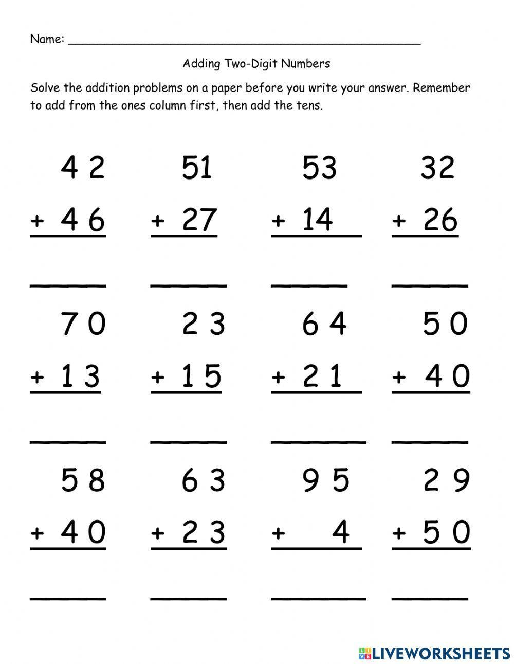 Free 2 Digit Addition Worksheet With And Without Regrouping Download 