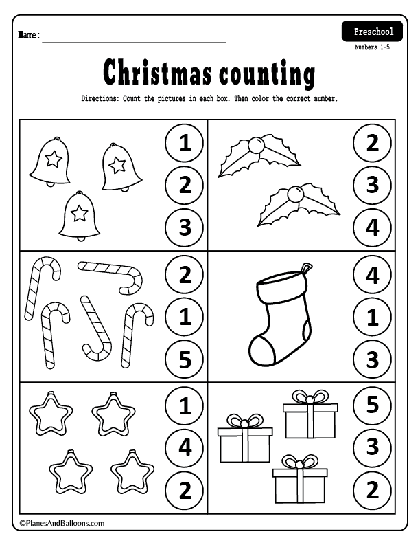 Free Christmas Counting Worksheets For Preschool