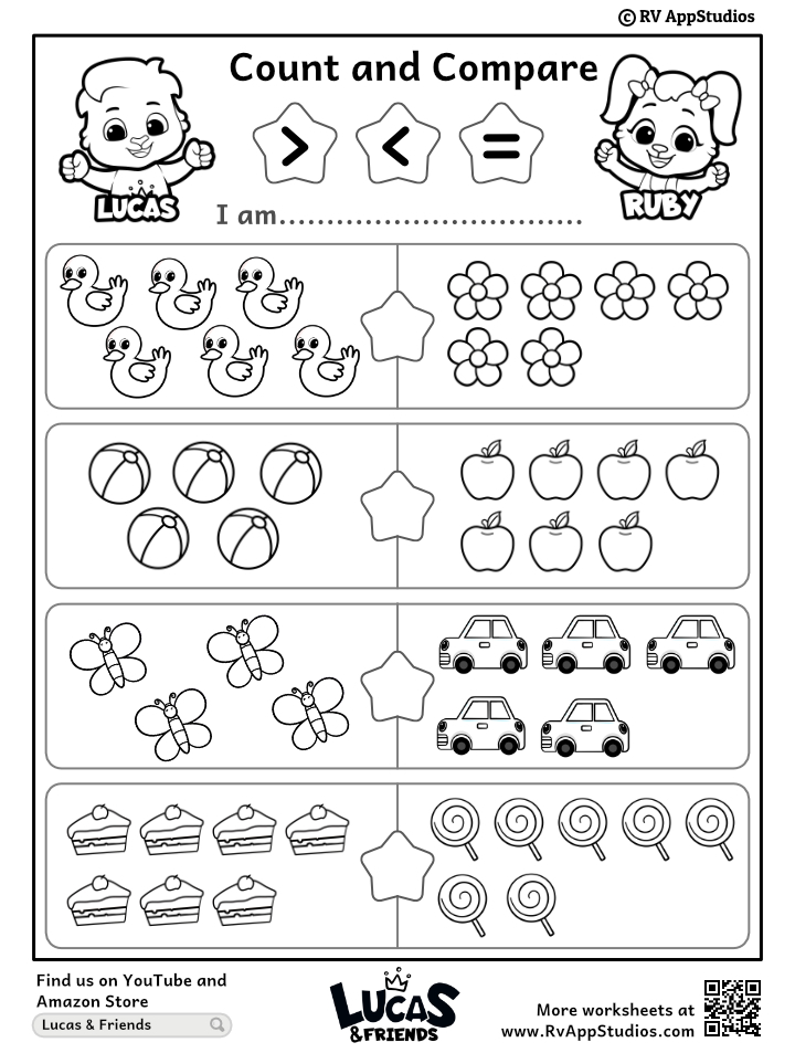 Free Colorful Printable For Kids To Count And Compare Numbers 