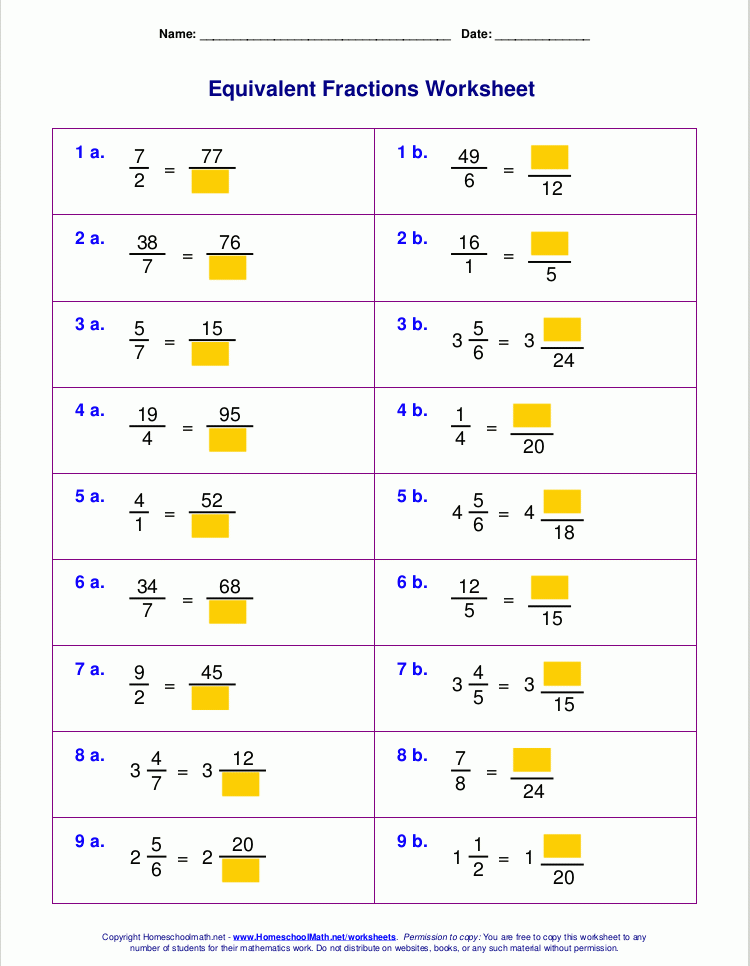 Free Equivalent Fractions Worksheets With Visual Models