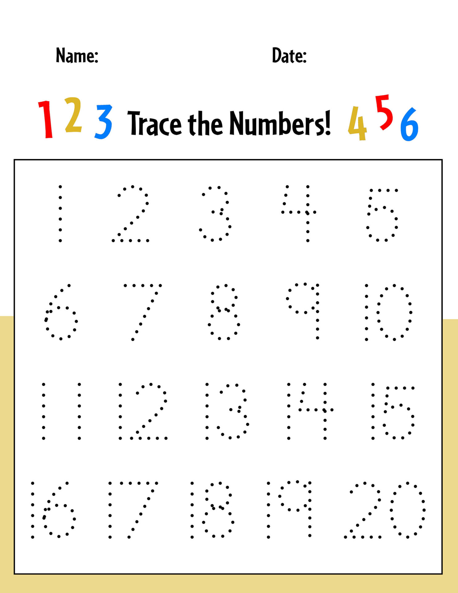 Free Numbers 1 20 Tracing Worksheets The Hollydog Blog