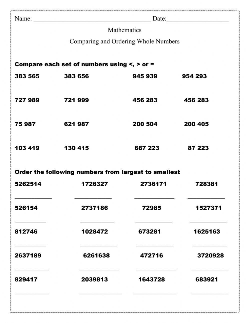 Free Ordering Whole Numbers Worksheet 5th Grade Download Free Ordering 
