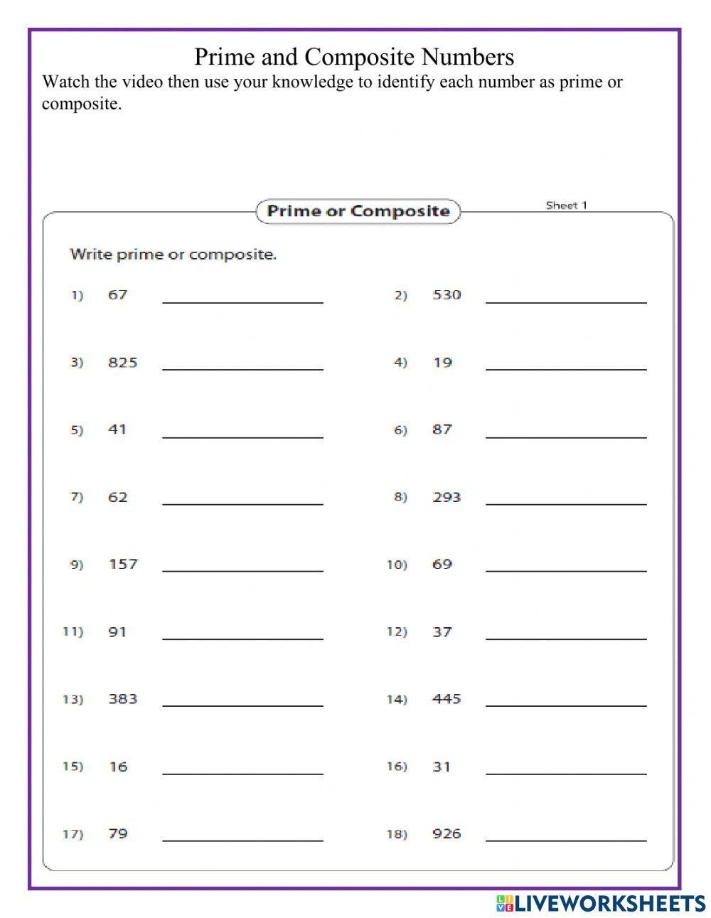 Free Prime And Composite Numbers Worksheet For 5th Grade Download Free 