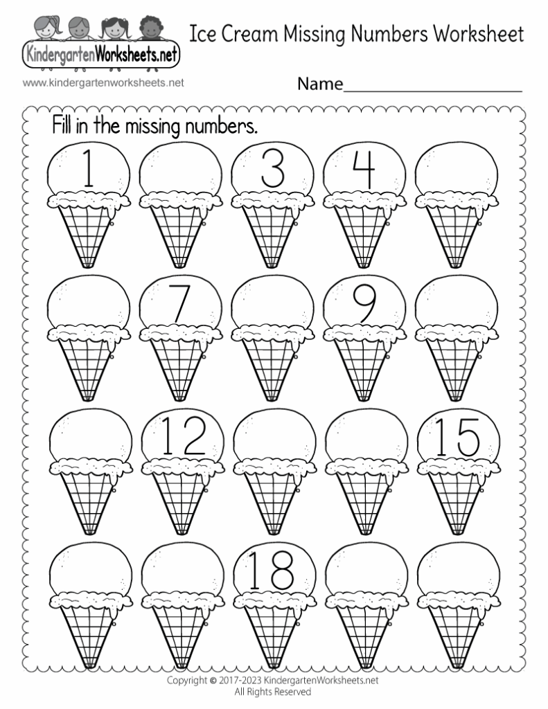 Free Printable Ice Cream Missing Numbers 1 20 Worksheet