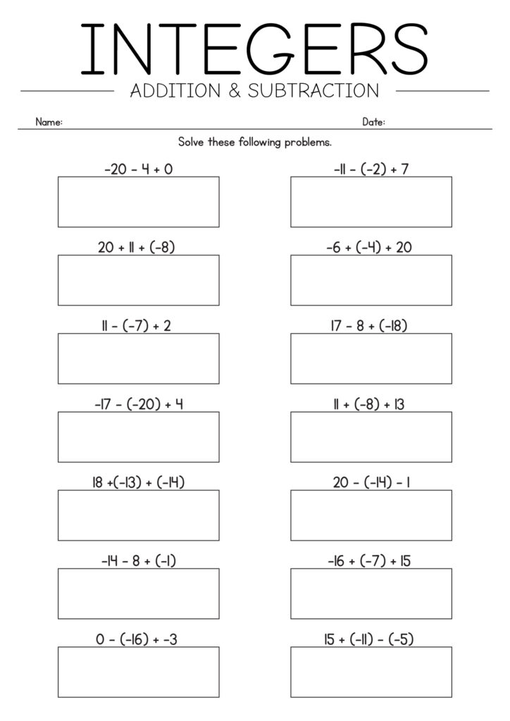 Free Printable Integer Number Lines