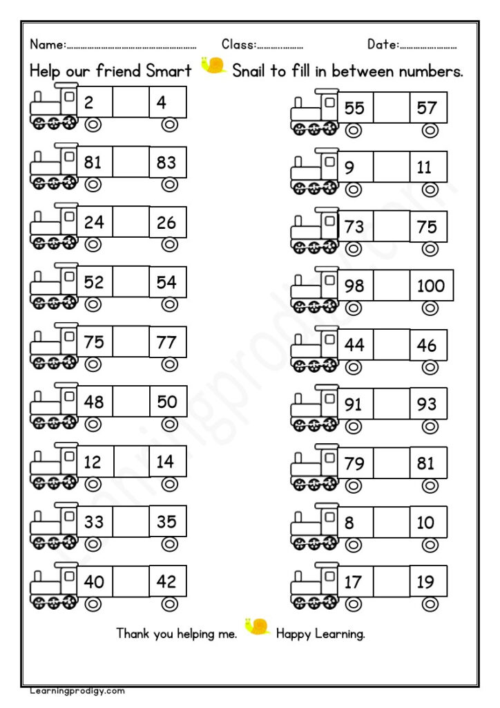Free Printable Maths In Between Numbers Worksheet For Kids 1 100 