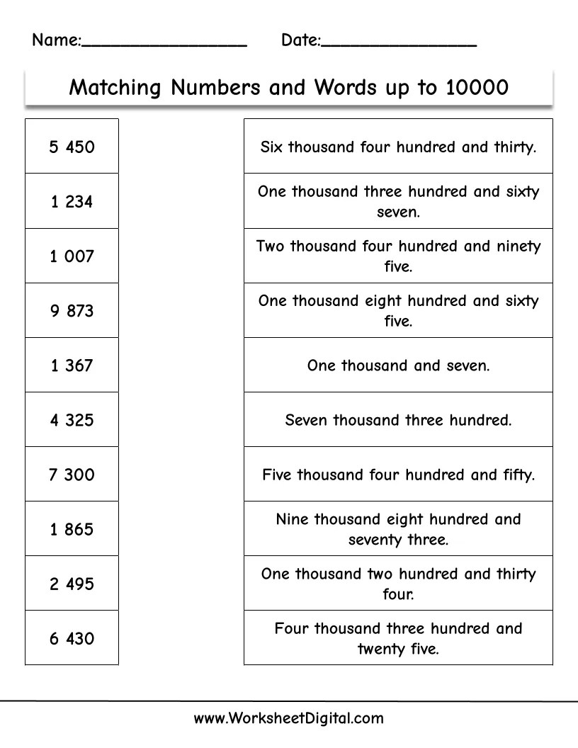 Free Printable Number Word Matching