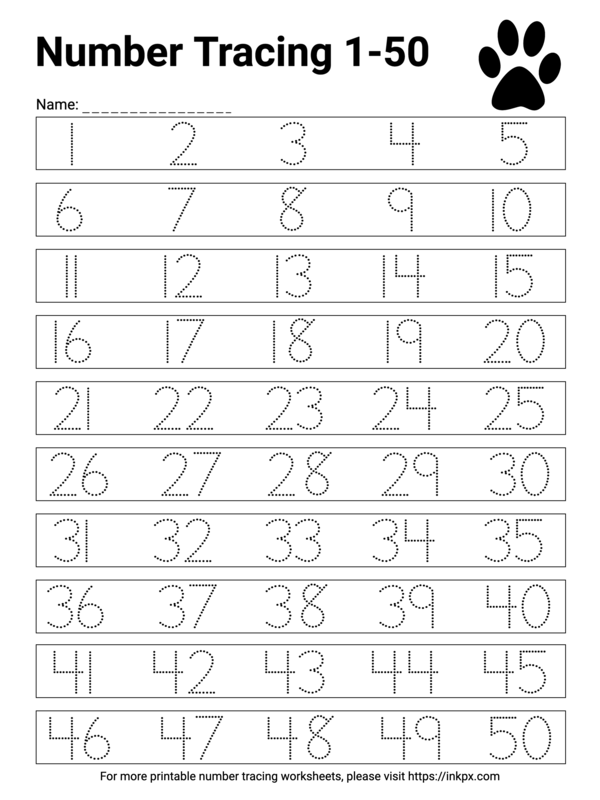 Free Printable Simple 1 50 Number Tracing Worksheet InkPx