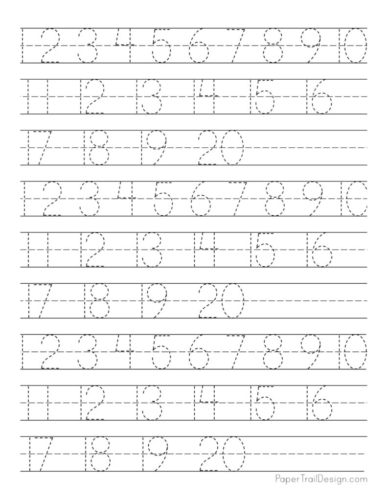 Free Printable Tracing Numbers 1 20 Worksheets