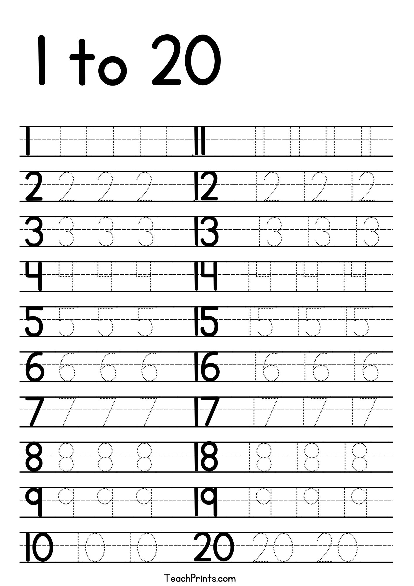 Free Printable Tracing Numbers 1 20 Worksheets Pdf Free Printables Hub