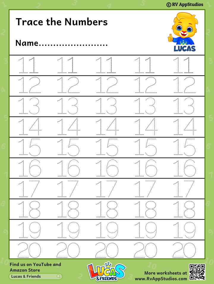 Free Printable Tracing Numbers 11 20 Worksheets
