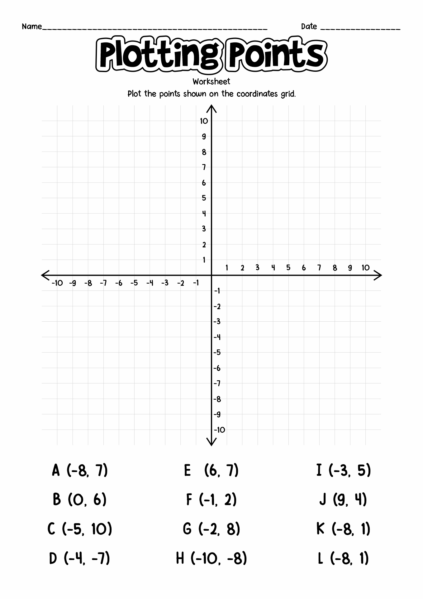 Free Worksheets On Coordinate Planes