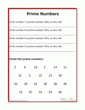 Free Worksheets Prime Numbers