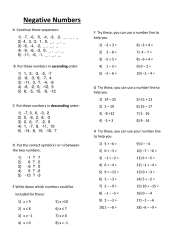 Gcse Maths Negative Numbers Worksheet Amy Fleishman 39 s Math Problems