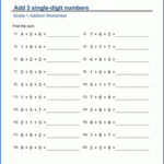Grade 1 Math Worksheet Add 3 Single digit Numbers K5 Learning