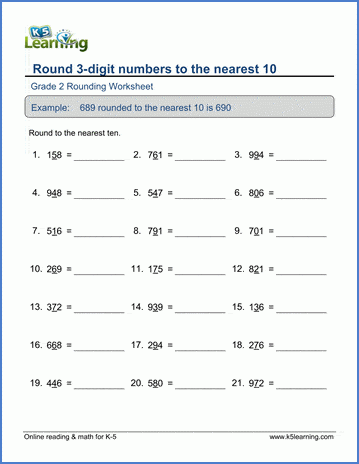 Grade 2 Math Worksheet Rounding 3 digit Numbers To The Nearest 10