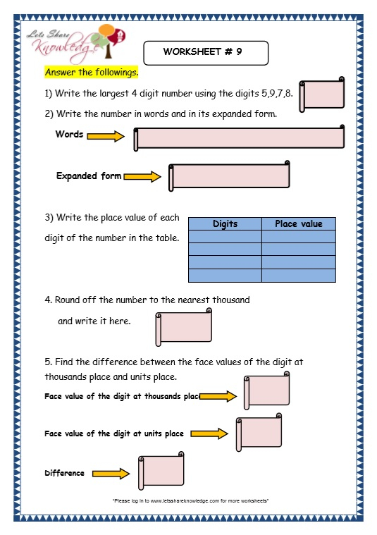 Grade 3 Maths Worksheets 4 Digit Numbers 1 4 Numeration Of 4 Digit