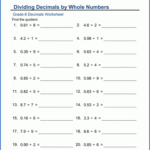 Grade 6 Math Worksheet Decimals Dividing Decimals By Whole Numbers