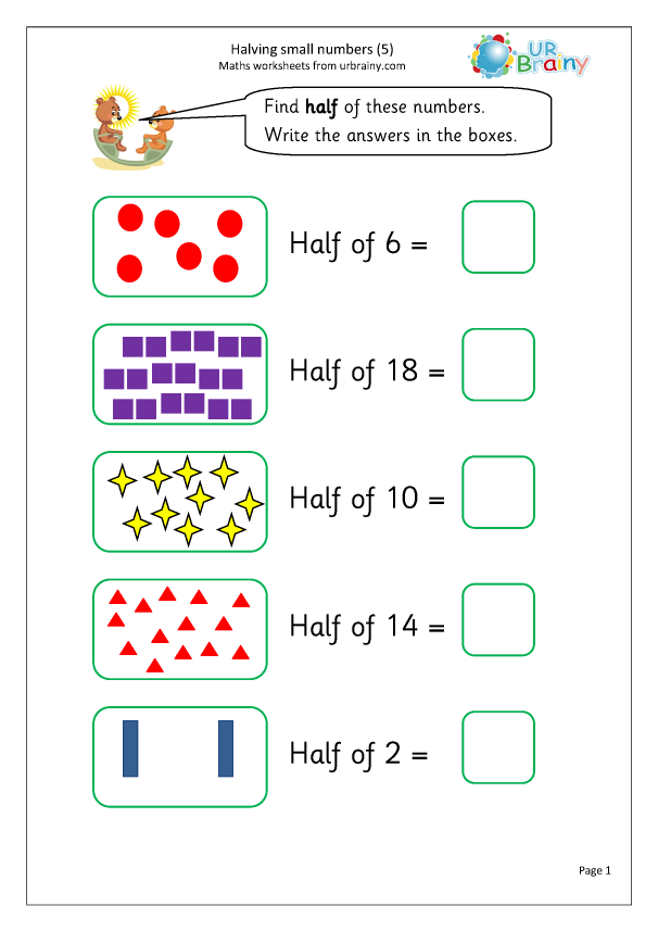 Halve Small Numbers 5 Fraction Worksheets For Year 1 age 5 6 By 