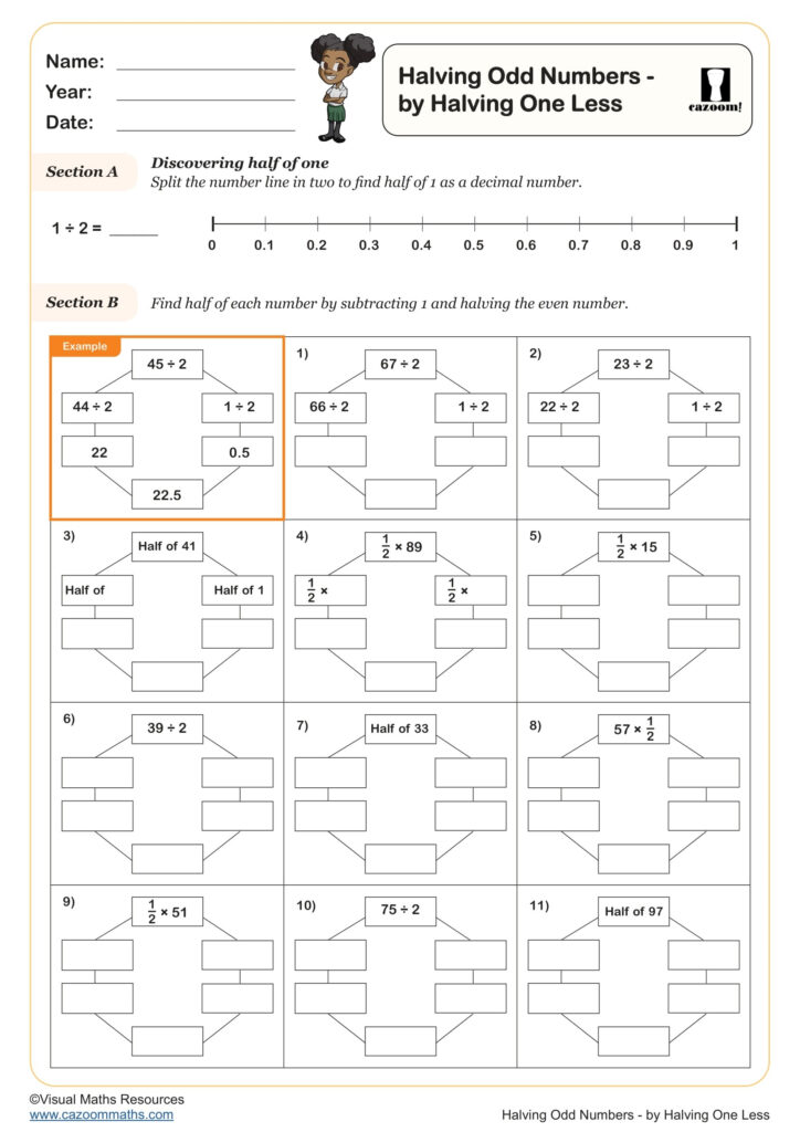 Halving Odd Numbers By Halving One Less Printable Year 4 