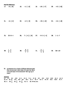 Holt Algebra 1 2B Adding And Subtracting Real Numbers Worksheet DOC PDF