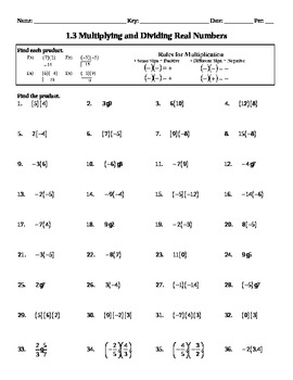 Holt Algebra 1 3 Multiplying And Dividing Real Numbers Worksheet DOC 