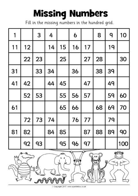 Hundred Grid Missing Number Worksheets SB12242 SparkleBox Missing
