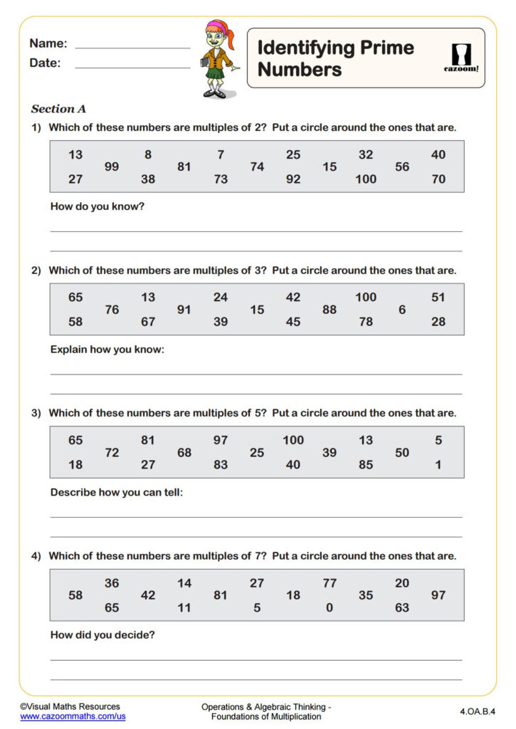 Identifying Prime Numbers Fun And Engaging 4th Grade PDF Worksheets