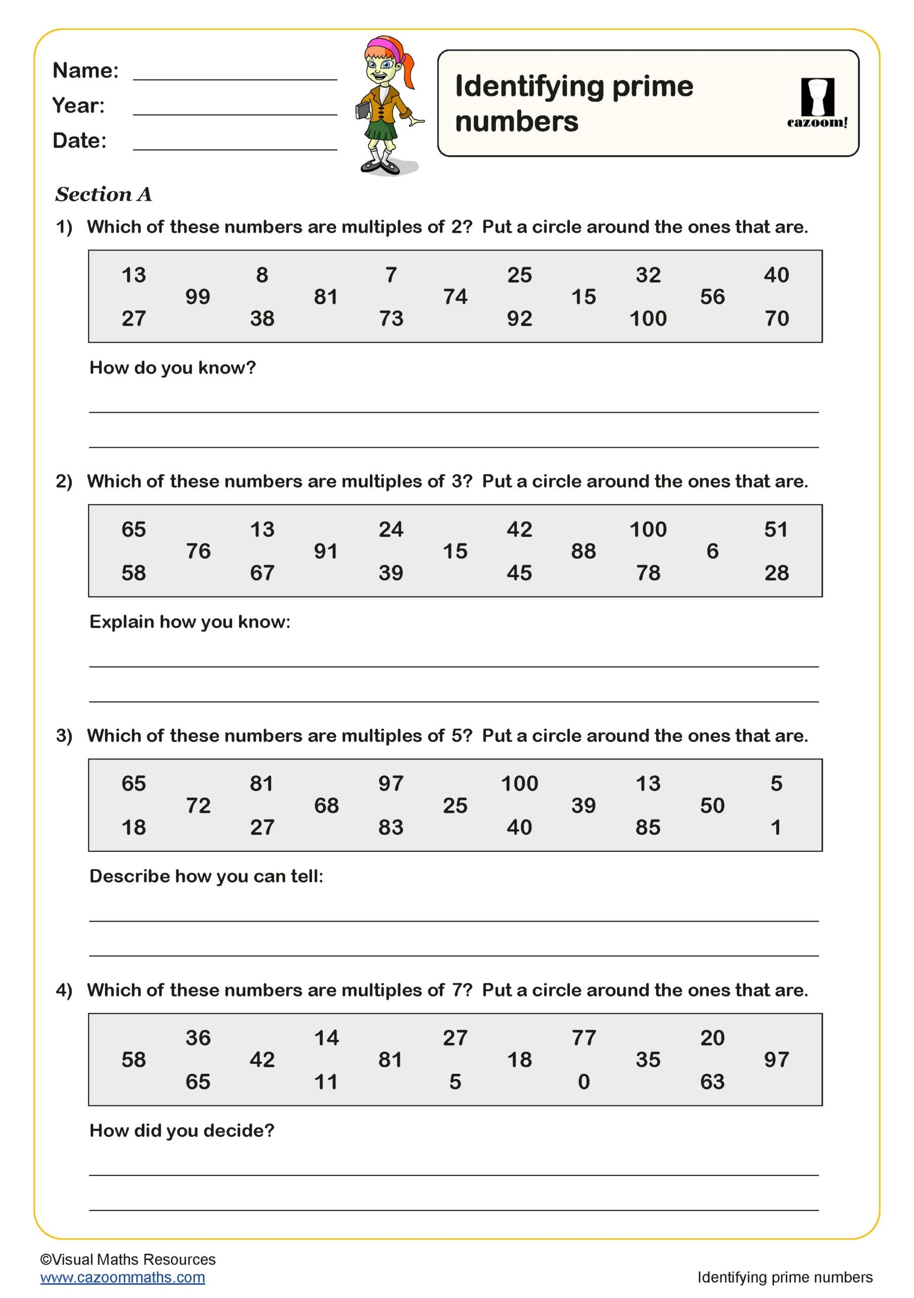 Identifying Prime Numbers Worksheet Key Stage 2 PDF Number Worksheets