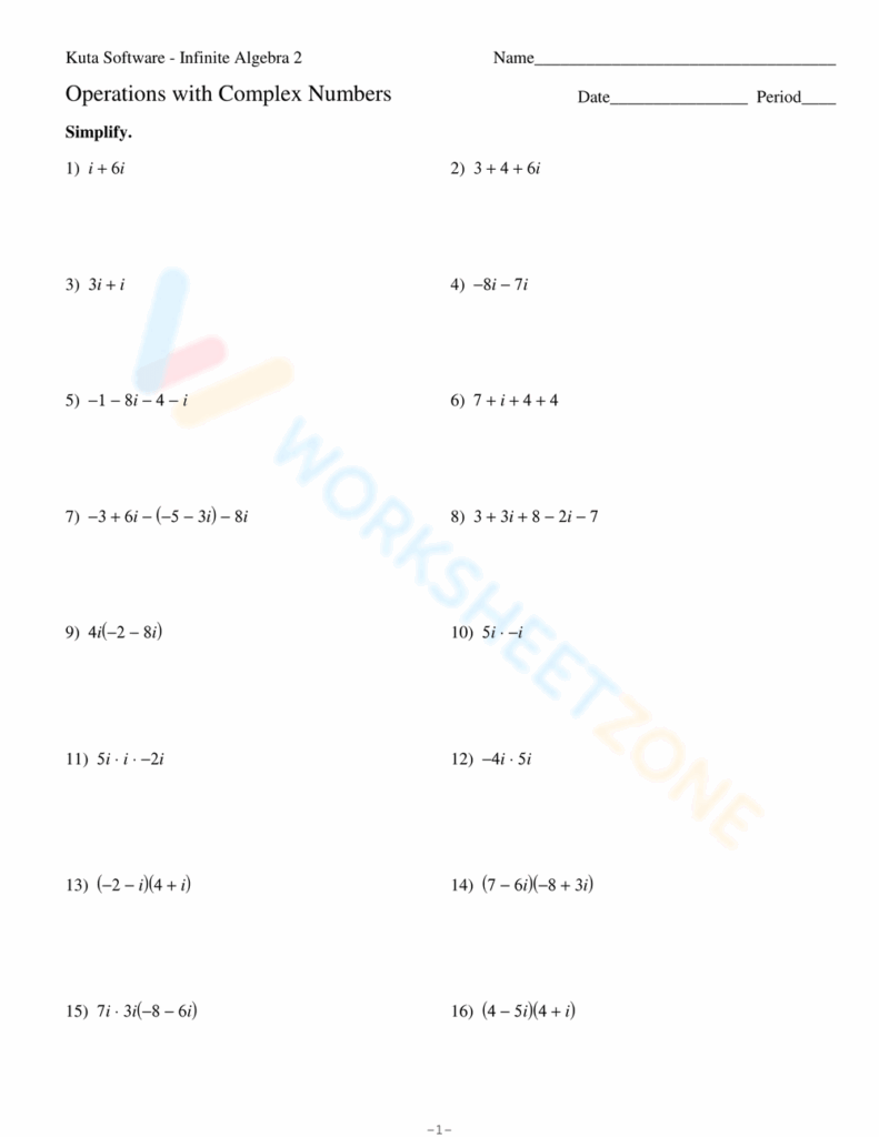 Imaginary Numbers Worksheet Doc