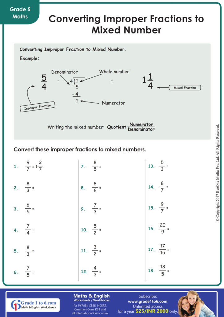 Improper Fraction To Mixed Number Worksheet