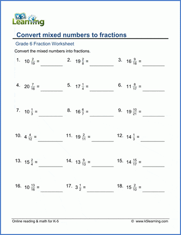 Improper Fraction To Mixed Number Worksheet